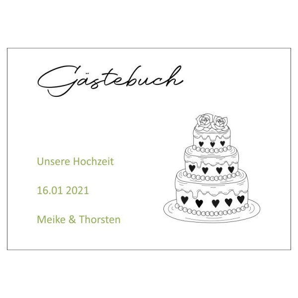 Gästebuch zur Hochzeit personalisiert mit Motiv "Torte" Wunschdaten Gästebuch zur Hochzeit personalisiert mit Motiv "Torte" Wunschdaten
