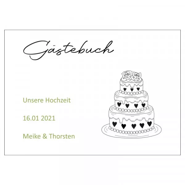Gästebuch zur Hochzeit personalisiert mit Motiv "Torte" Wunschdaten