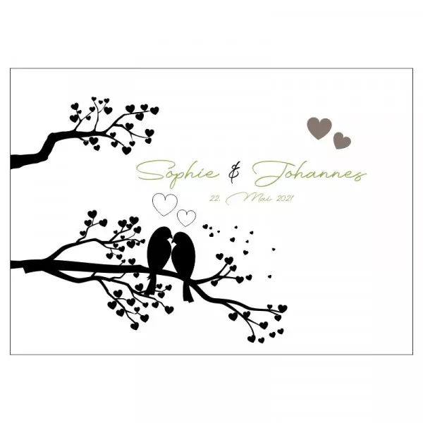 Gästebuch zur Hochzeit personalisiert mit Motiv "Vogelhochzeit" Wunschdaten