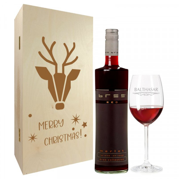 Weihnachtsgeschenk Rotweingläser mit Gravur und Geschenkbox 2er "Rentier" 1