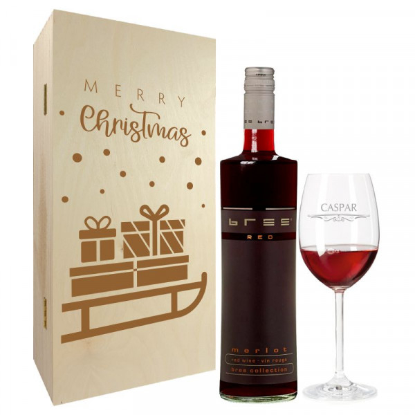 Weihnachtsgeschenk Rotweingläser mit Gravur und Geschenkbox 2er "Schlitten" 1