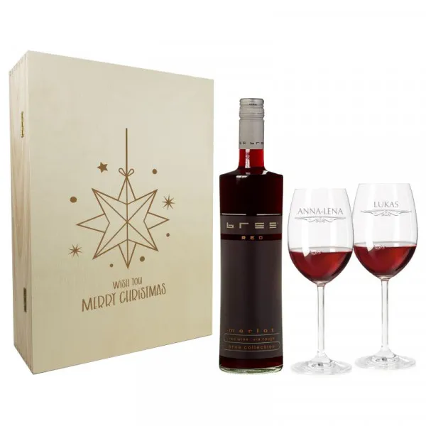 Weihnachtsgeschenk Rotweingläser mit Gravur und Geschenkbox "Stern" 1