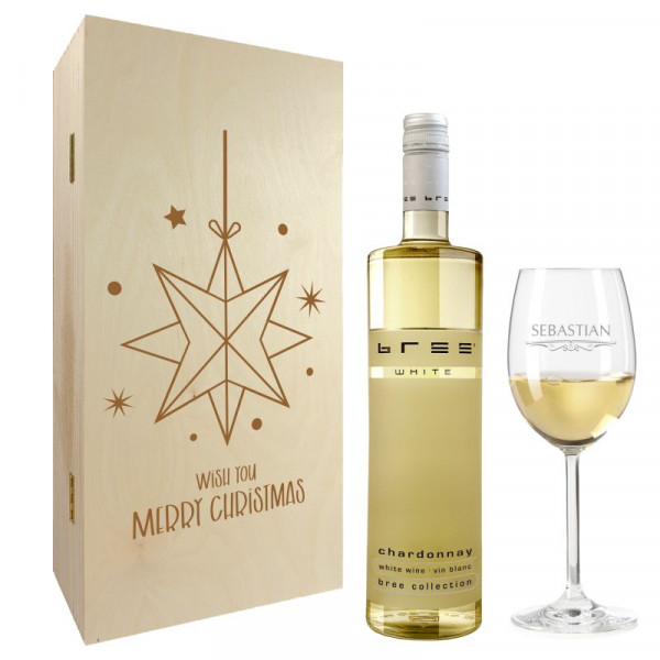 Weihnachtsgeschenk Weißweingläser mit Gravur und Geschenkbox 2er "Stern" 1