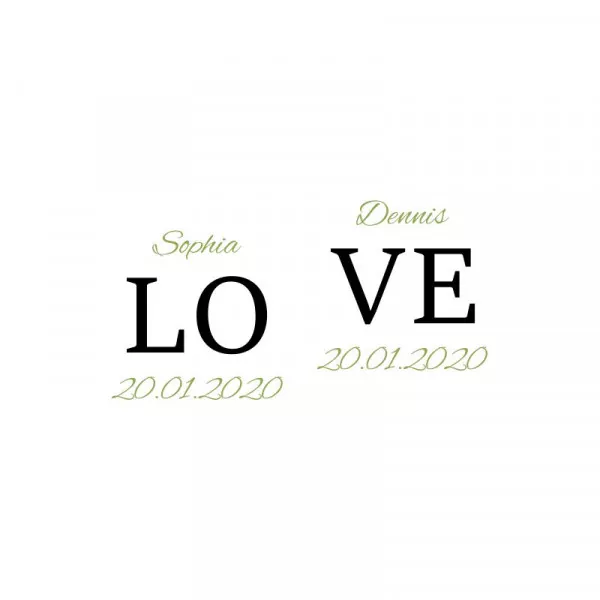 Weissweingläser mit personalisierter Gravur als Geschenk zur Hochzeit LOVE Motiv im Detail