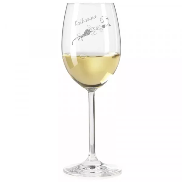 Weissweinglas mit personalisierter Gravur als Geschenk Weinranke Kaufmann