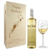 Geburtstagsgeschenk Weißweingläser mit Gravur und Geschenkbox 2er 