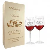Hochzeitsgeschenk Rotweingläser mit Gravur und Geschenkbox 2er 