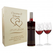 Hochzeitsgeschenk Rotweingläser mit Gravur und Geschenkbox "2 Herzen" 1