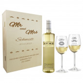 Hochzeitsgeschenk Weißweingläser mit Gravur und Geschenkbox "Mr & Mrs" 1