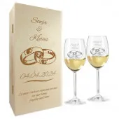 Hochzeitsgeschenk Weißweingläser mit Gravur und Geschenkbox 2er 