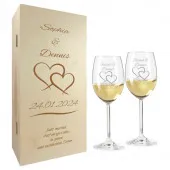 Hochzeitsgeschenk Weißweingläser mit Gravur und Geschenkbox 2er 