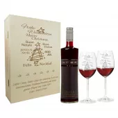 Geschenkset aus Rotweingläsern und Holzkiste mit Gravur "Weihnachten"
