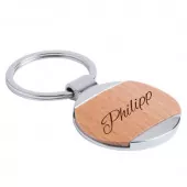 Schlüsselanhänger aus Holz und Metall mit Name graviert "Rondo"