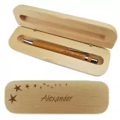 Holzkugelschreiber und Holzbox im Set mit personalisierter Gravur als Geschenk Sterne Titelbild