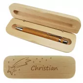 Holzkugelschreiber und Holzbox im Set mit personalisierter Gravur als Geschenk Sternschnuppe Titelbild