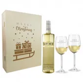 Weihnachtsgeschenk Weißweingläser mit Gravur und Geschenkbox 